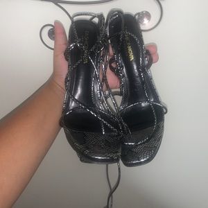 Snake skin tie up heels